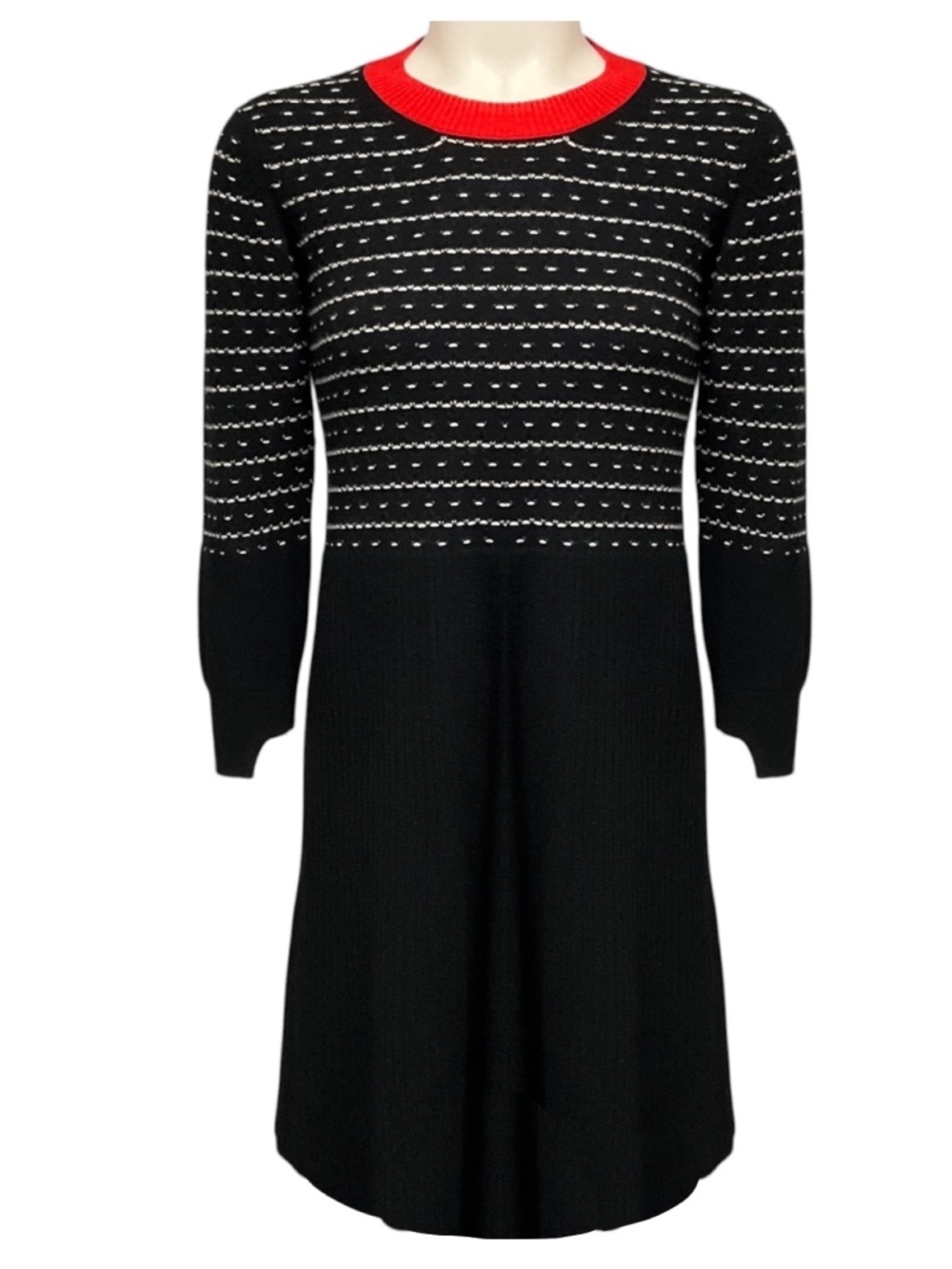 Barrie Black / White / Red Long Sleeved Cashmere Knit Dress